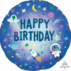 Foil Balloons |   45Cm Holographic Happy Birthday Outer Space S55 – Non Inflated Balloons Foil Balloons