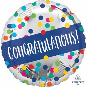 Foil Balloons |   45Cm Hx Congratulations Silver Dots S40 – Non Inflated Balloons Foil Balloons