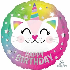 Foil Balloons |   45Cm Standard Hx Happy Birthday Caticorn Cat Unicorn – Non Inflated Balloons Foil Balloons