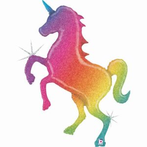 Foil Balloons |   54" Glitter Rainbow Unicorn Holographic Balloons Foil Balloons