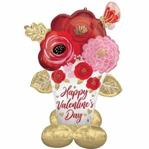 Foil Balloons |   Airloonz Happy Valentine’s Day Satin Painted Flowers P70 Balloons Foil Balloons