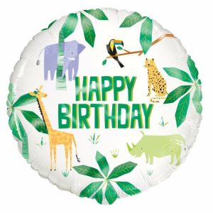 Foil Balloons |   Animal Safari – Happy Birthday 45Cm (18") Foil Balloon – Non Inflated Balloons Foil Balloons