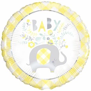 Foil Balloons |   Baby – Floral Elephant Baby Shower Yellow 45Cm (18") Foil Balloon – Non Inflated Balloons Foil Balloons