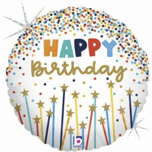 Foil Balloons |   Birthday Star Candles 18" Round Balloons Foil Balloons