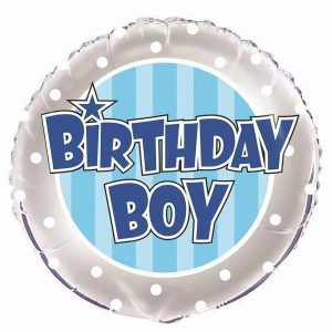 Foil Balloons |   Blue Stripe Birthday Boy 45Cm (18") Foil Balloon Packaged – Non Inflated Balloons Foil Balloons