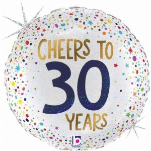 Foil Balloons |   Cheers To 30 Years Holographic 18’Inch Round P1 Balloons Foil Balloons