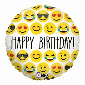 Foil Balloons |   Emoji Birthday 18" Round – Non Inflated Balloons Foil Balloons