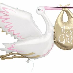 Foil Balloons |   Giant Stork "It’s A Girl" 1.57M (62") Foil Balloon Balloons Foil Balloons