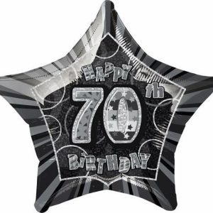 Foil Balloons |   Glitz Black 70Th Birthday Star 50Cm (20") Foil Balloon – Non Inflated Balloons Foil Balloons