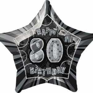 Foil Balloons |   Glitz Black 80Th Birithday Star 50Cm (20") Foil Balloon – Non Inflated Balloons Foil Balloons