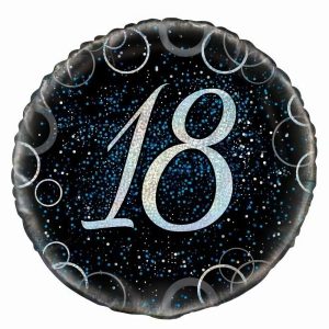 Foil Balloons |   Glitz Black And Blue 18Th 45.7Cm (18") Foil Balloon – Non Inflated Balloons Foil Balloons