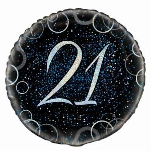 Foil Balloons |   Glitz Black And Blue 21St Birthday 45.7Cm (18") Foil Balloon – Non Inflated Balloons Foil Balloons