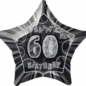 Foil Balloons |   Glitz Black And Silver 60Th Birthday Star 50Cm (20") Foil Balloon – Non Inflated Balloons Foil Balloons