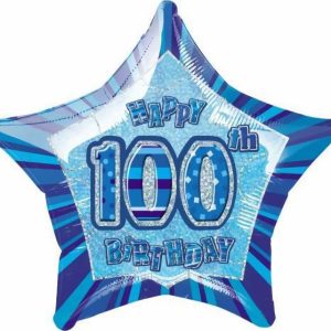 Foil Balloons |   Glitz Blue 100Th Birithday Star 50Cm (20") Foil Balloon – Non Inflated Balloons Foil Balloons