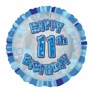 Foil Balloons |   Glitz Blue 11Th Birthday Round 45Cm (18") Foil Balloon – Non Inflated Balloons Foil Balloons