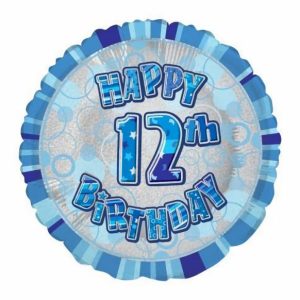 Foil Balloons |   Glitz Blue 12Th Birthday Round 45Cm (18") Foil Balloon – Non Inflated Balloons Foil Balloons