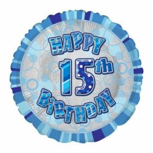 Foil Balloons |   Glitz Blue 15Th Birthday Round 45Cm (18") Foil Balloon – Non Inflated Balloons Foil Balloons