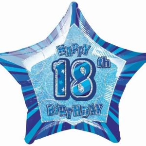 Foil Balloons |   Glitz Blue 18Th Birthday Star 50Cm (20") Foil Balloon – Non Inflated Balloons Foil Balloons