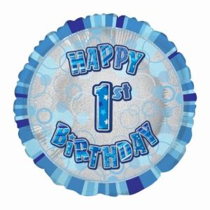 Foil Balloons |   Glitz Blue 1St Birthday Round 45Cm (18") Foil Balloon – Non Inflated Balloons Foil Balloons