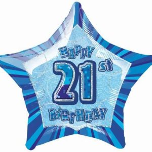 Foil Balloons |   Glitz Blue 21St Birthday Star 50Cm (20") Foil Balloon Packaged – Non Inflated Balloons Foil Balloons