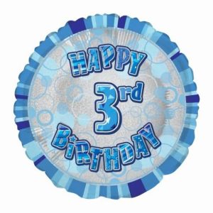 Foil Balloons |   Glitz Blue 3Rd Birthday Round 45Cm (18") Foil Balloon – Non Inflated Balloons Foil Balloons