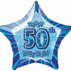 Foil Balloons |   Glitz Blue 50Th Birthday Star 50Cm (20") Foil Balloon Packaged – Non Inflated Balloons Foil Balloons