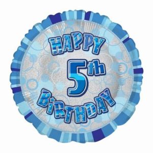 Foil Balloons |   Glitz Blue 5Th Birthday Round 45Cm (18") Foil Balloon Packaged – Non Inflated Balloons Foil Balloons