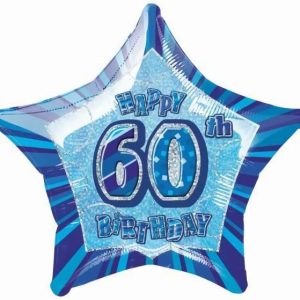 Foil Balloons |   Glitz Blue 60Th Birthday Star 50Cm (20") Foil Balloon – Non Inflated Balloons Foil Balloons