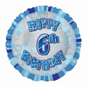 Foil Balloons |   Glitz Blue 6Th Birthday Round 45Cm (18") Foil Balloon Package – Non Inflated Balloons Foil Balloons