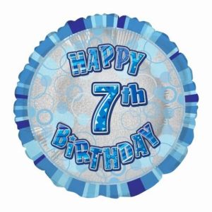 Foil Balloons |   Glitz Blue 7Th Birthday Round 45Cm (18") Foil Balloon Packaged – Non Inflated Balloons Foil Balloons