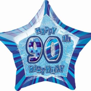 Foil Balloons |   Glitz Blue 90Th Birithday Star 50Cm (20") Foil Balloon – Non Inflated Balloons Foil Balloons