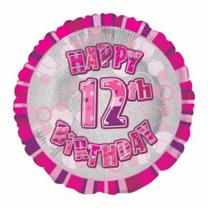 Foil Balloons |   Glitz Pink 12Th Birthday Round 45Cm (18") Foil Balloon Packaged – Non Inflated Balloons Foil Balloons