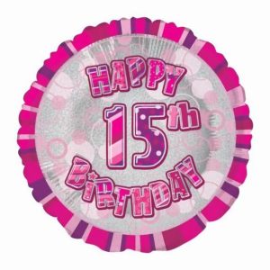 Foil Balloons |   Glitz Pink 15Th Birthday Round 45Cm (18") Foil Balloon Package – Non Inflated Balloons Foil Balloons