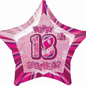 Foil Balloons |   Glitz Pink 18Th Birthday Star 50Cm (20") Foil Balloon – Non Inflated Balloons Foil Balloons