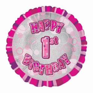 Foil Balloons |   Glitz Pink 1St Birthday Round 45Cm (18") Foil Balloon – Non Inflated Balloons Foil Balloons