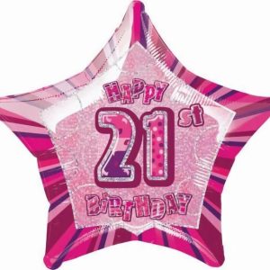 Foil Balloons |   Glitz Pink 21St Birthday Star 50Cm (20") Foil Balloon Packaged – Non Inflated Balloons Foil Balloons