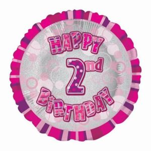 Foil Balloons |   Glitz Pink 2Nd Birthday Round 45Cm (18") Foil Balloon – Non Inflated Balloons Foil Balloons