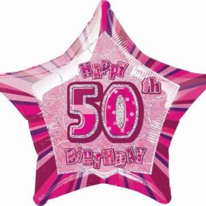 Foil Balloons |   Glitz Pink 50Th Birthday Star 50Cm (20") Foil Balloon Package – Non Inflated Balloons Foil Balloons