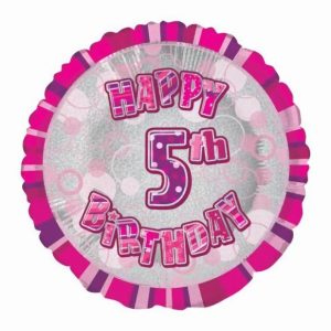 Foil Balloons |   Glitz Pink 5Th Birthday Round 45Cm (18") Foil Balloon Packaged – Non Inflated Balloons Foil Balloons