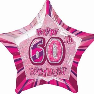 Foil Balloons |   Glitz Pink 60Th Birthday Star 50Cm (20") Foil Balloon – Non Inflated Balloons Foil Balloons