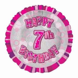 Foil Balloons |   Glitz Pink 7Th Birthday Round 45Cm (18") Foil Balloon Packaged – Non Inflated Balloons Foil Balloons