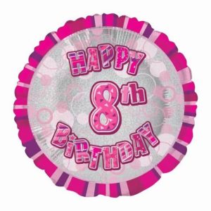 Foil Balloons |   Glitz Pink 8Th Birthday Round 45Cm (18") Foil Balloon Packaged – Non Inflated Balloons Foil Balloons