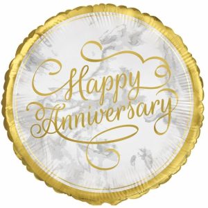 Foil Balloons |   Gold Happy Anniversary 45Cm (18") Foil Balloon – Non Inflated Balloons Foil Balloons