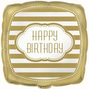 Foil Balloons |   Golden Birthday "Happy Birthday" 45Cm (18") Square Foil Balloon – Non Inflated Balloons Foil Balloons