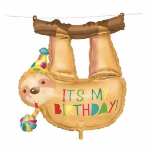 Foil Balloons |   Hanging Sloth "It’s My Birthday" 71Cm (28") Foil Balloon With Twine Balloons Foil Balloons