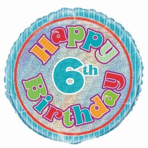 Foil Balloons |   Happy 6Th Birthday Prismatic 18" 45.7Cm Round Foil Balloon – Non Inflated Balloons Foil Balloons