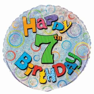 Foil Balloons |   Happy 7Th Birthday Prismatic 18" 45.7Cm Round Foil Balloon – Non Inflated Balloons Foil Balloons