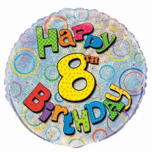 Foil Balloons |   Happy 8Th Birthday Prismatic 18" 45.7Cm Round Foil Balloon – Non Inflated Balloons Foil Balloons