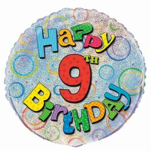 Foil Balloons |   Happy 9Th Birthday Prismatic 18" 45.7Cm Round Foil Balloon – Non Inflated Balloons Foil Balloons