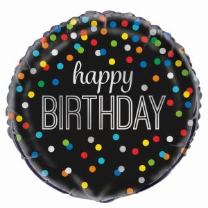 Foil Balloons |   Happy Birthday Black Rainbow Dot 18" 45.7Cm Round Foil Balloon – Non Inflated Balloons Foil Balloons